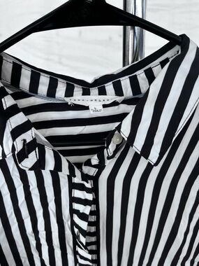 Ann Taylor Black and White Vertical Stripe Button-Front Shirt